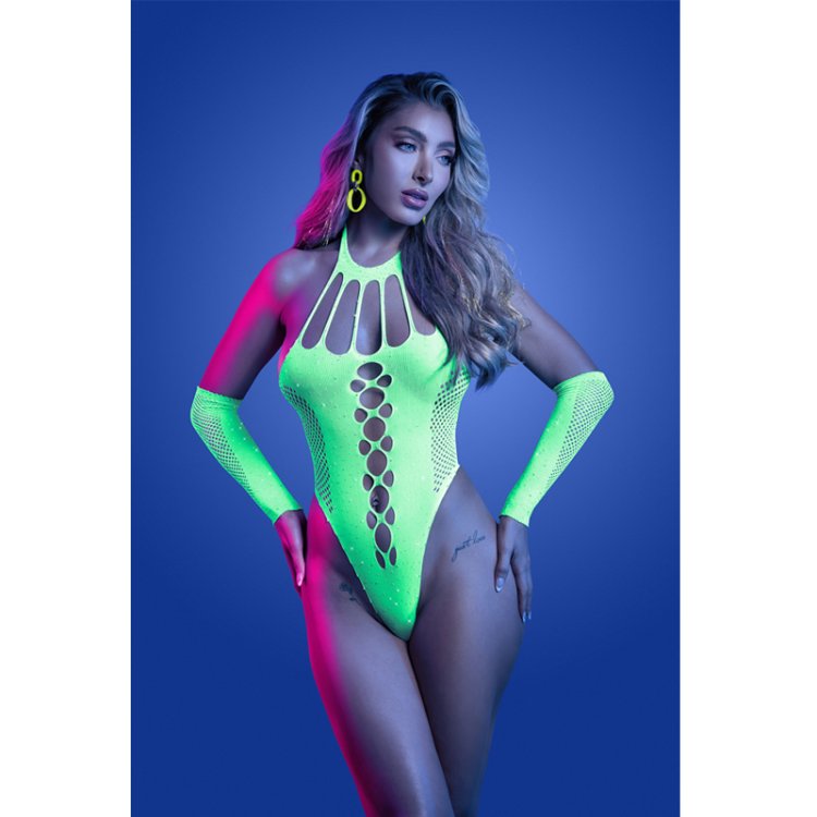 (image for) PRESSURE POINT UV reactive rhinestone knit teddy and matching gloves (can also be worn as leg warmers)