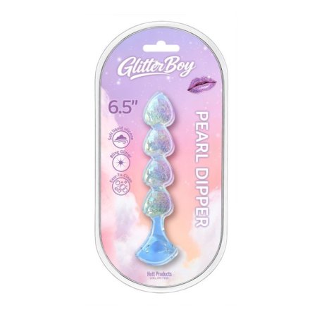 (image for) COTTON CANDY- JOY GEMS- PEARL DIPPER. Anal Beads with Ring Handle. Liquid Silicone. Glitter Encased Sparkles.