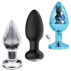 Venture Collection (Medium) - Deluxe Anal Plug Set – Vibrating Silicone, Glass & Metal