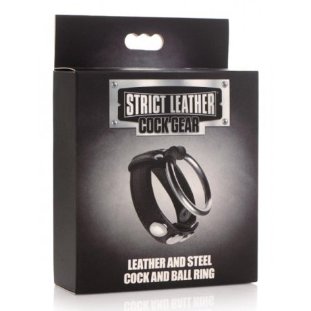 (image for) Leather & Steel Cock & Ball Ring - Black