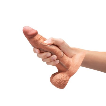 (image for) b-Vibe Slipskin Realistic Silicone Dildo 7" Girthy - Mocha