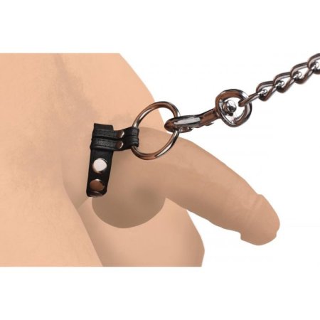 (image for) Leather & Steel Cock & Ball Ring - Black