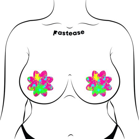 (image for) Neon Pink Graffiti Paint Splatter Petal Breast Pasties