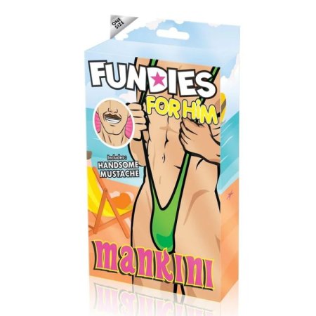 (image for) FUNDIES Mankini w/ fake moustache - OS - GREEN