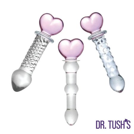 (image for) Hearts Of Pleasure - Glass Heart Anal Plugs & Dildo Trio