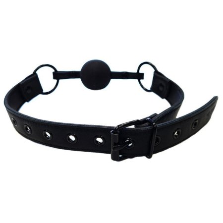 (image for) Leather Ball Gag - Black with Black