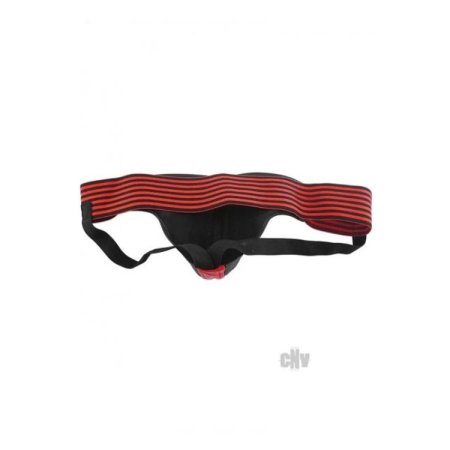 (image for) Leather Jock Strap With Stripe Black & Red Medium