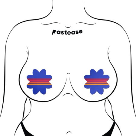 (image for) Vibrant Retro Stripes on Blue Petal Breast Pasties