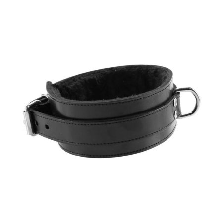 (image for) Leather Collar with Faux Fur Lining Black