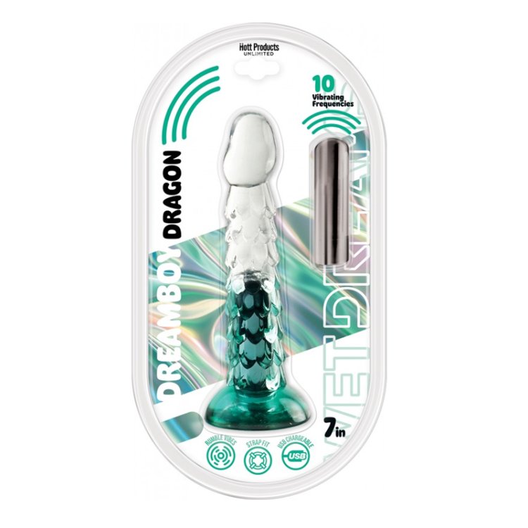 (image for) WET DREAMS - DREAM BOY - DRAGON JELLY DILDO 10 FREQ BULLET GRADIENT COLOR 7\" AQUA