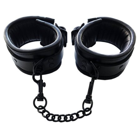 (image for) Leather Padded Wrist Cuffs - Black with Black