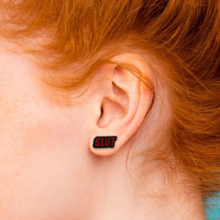 (image for) SLUT Earrings - Black & Red *