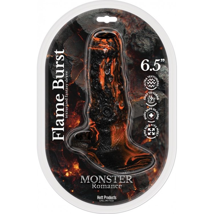 (image for) MONSTER ROMANCE - FLAME BURST - TPE TEXTURED PENIS SLEEVE WITH SCROTUM STRAP