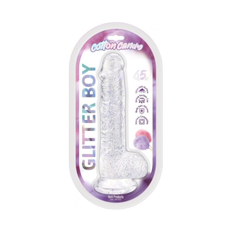 (image for) Cotton Candy - Glitter Boy 6\" Suction Cup Dildo - Clear