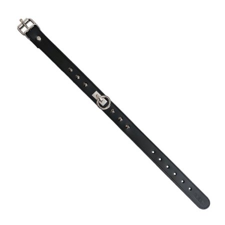 (image for) Leather Thin O-Ring Studded Collar with Detachable O-Ring Black