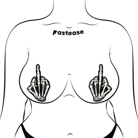 (image for) Middle Finger Skeleton Hand Pasties Glow in the Dark White & Black Boney Hand