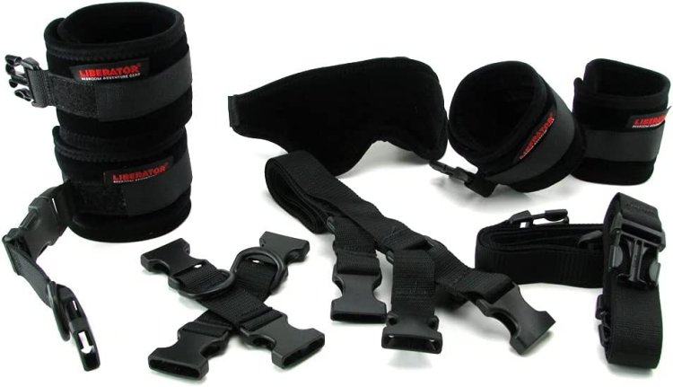 (image for) Bed Buckler Tether and Cuff Restraint Kit Black Microfiber