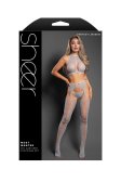 (image for) UNRAVEL ME Crotchless plunge halter teddy bodystocking in striped opaque and sheer knit (Dark Teal)