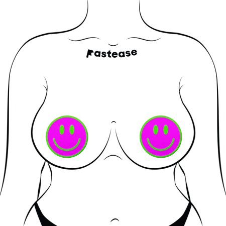 (image for) Neon Green Glow-in-the-Dark Pink Smiley Face Breast Pasties