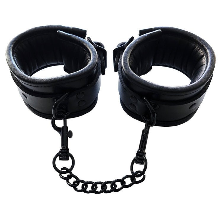 (image for) Leather Padded Wrist Cuffs - Black with Black
