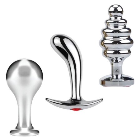 (image for) Tools of Temptation Collection (Medium) - Metal Anal Plug Trio – Classic, Curved & Beaded
