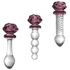 The Sacred Rose Anal Plug & Dildo Glass Trio