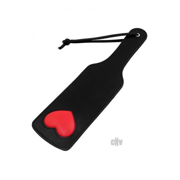(image for) Leather Paddle with Red Padded Heart Black/Red