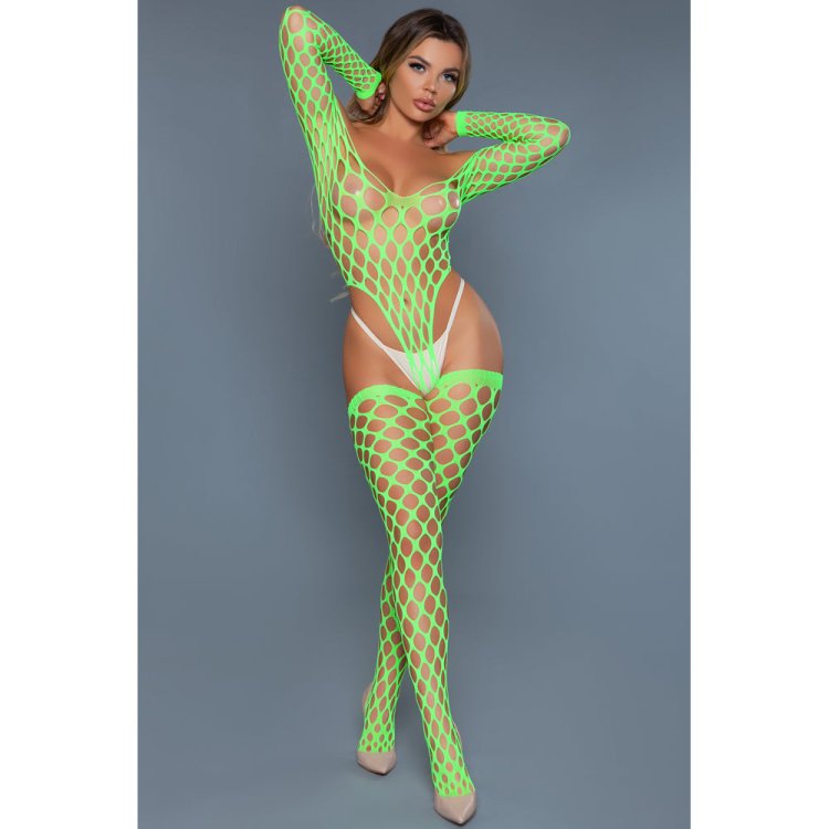 (image for) Alluring Fishnet Bodysuit - Neon Green