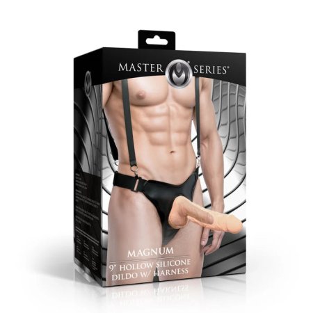 (image for) Magnum 9" Hollow Silicone Dildo w/ Harness