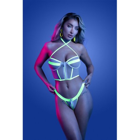 (image for) SUPERNATURAL Glow-in-the-dark zipper bra top & panty (White)