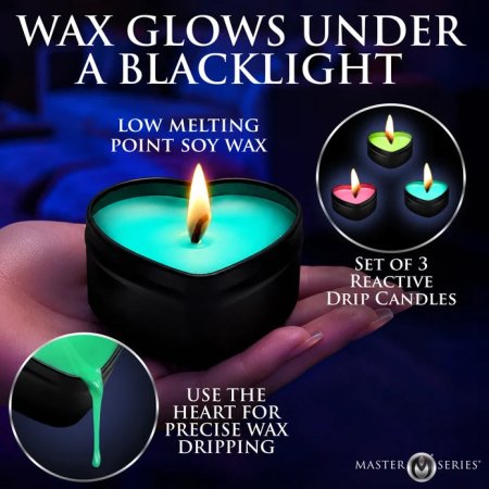 (image for) Burning Heart Blacklight Reactive Heart Drip Candle Set of 3