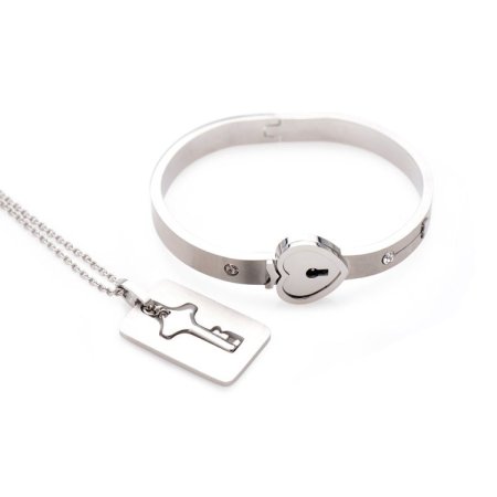 (image for) Cuffed Locking Bracelet and Key Necklace - Tungsten Steel