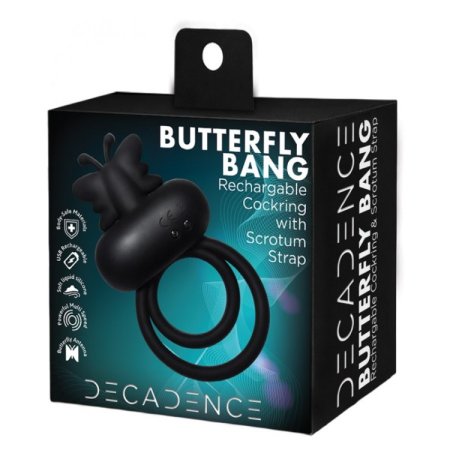 (image for) DECADENCE- BUTTERFLY BANG. Cock & Ball Strap with vibrating Stiimulation Antena Stimulator. Liquid Silicone. Multi-Speed. Rechargeable.
