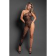 (image for) KILLIN' IT Asymmetrical footless bodystocking in grid pattern knit (Black)