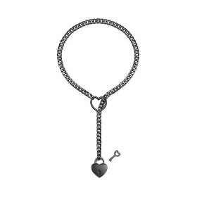 HEART & LOCK O RING SLIP CHOKE CHAIN - Black
