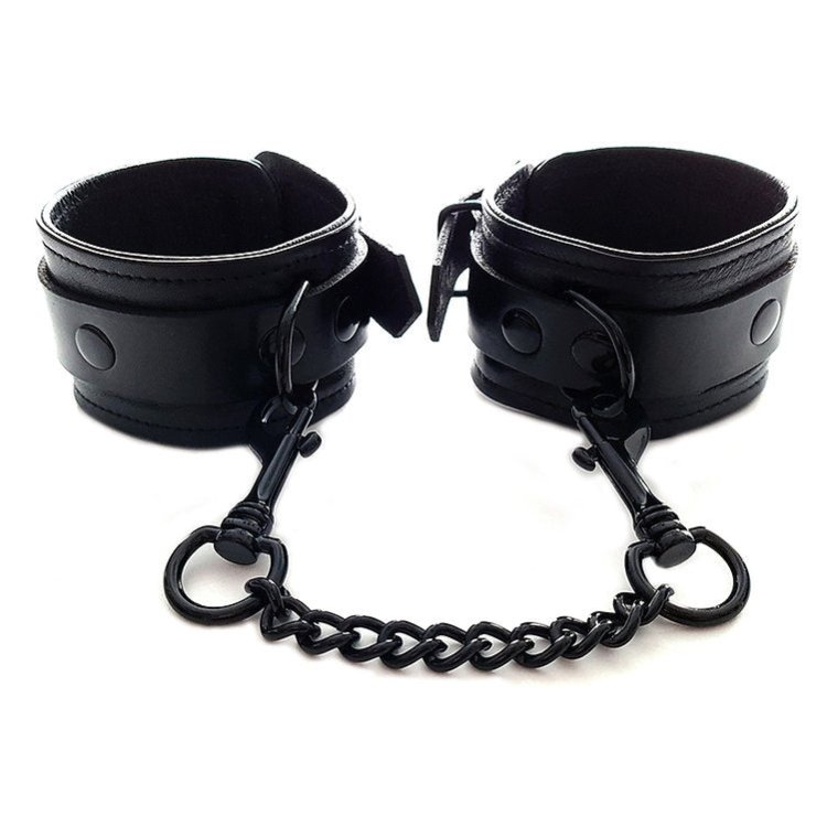 (image for) Leather Wrist Cuffs - Black with Black