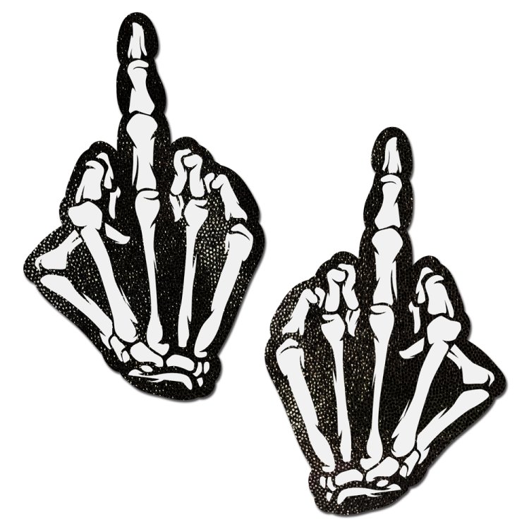 (image for) Middle Finger Skeleton Hand Pasties Glow in the Dark White & Black Boney Hand