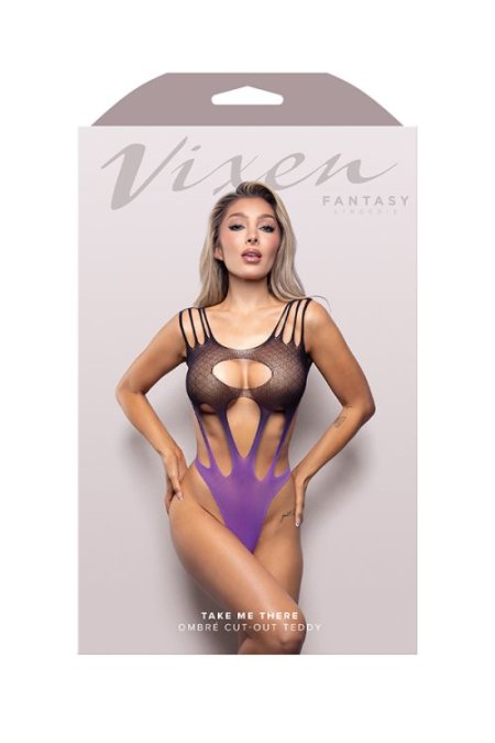 (image for) TAKE ME THERE Cut-out teddy in ombré knit (Black/Purple)