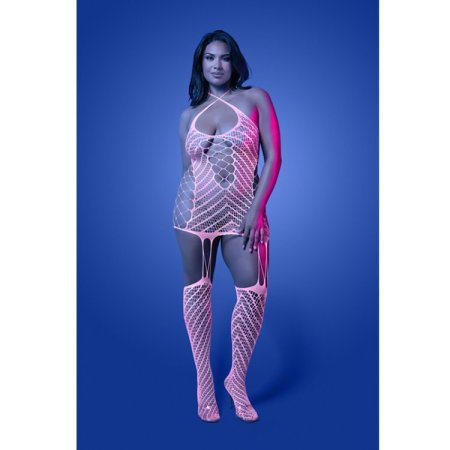 (image for) METAMORPHIC Glow-in-the-dark bodystocking dress; glows pink (White)