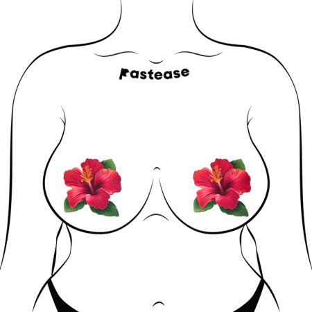 (image for) Tropical Vibrant Red Hawaiian Hibiscus Botanical Flower Breast Pasties