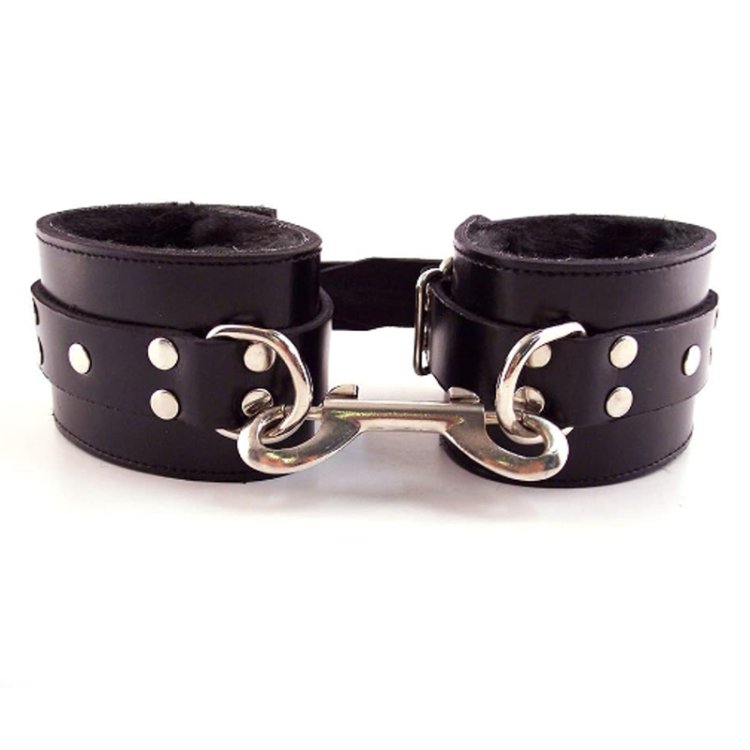 (image for) Leather Wrist Cuffs With Faux Fur Lining Black