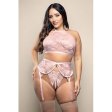 (image for) Pearl halter bralette, garter belt with detachable pearl accents and crotchless pearl g-string in iridescent lace