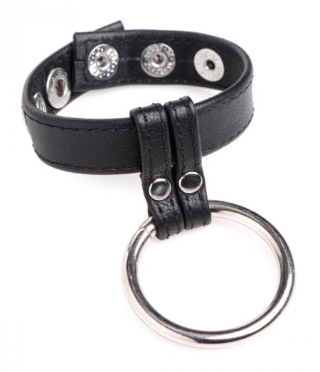 (image for) Leather & Steel Cock & Ball Ring - Black