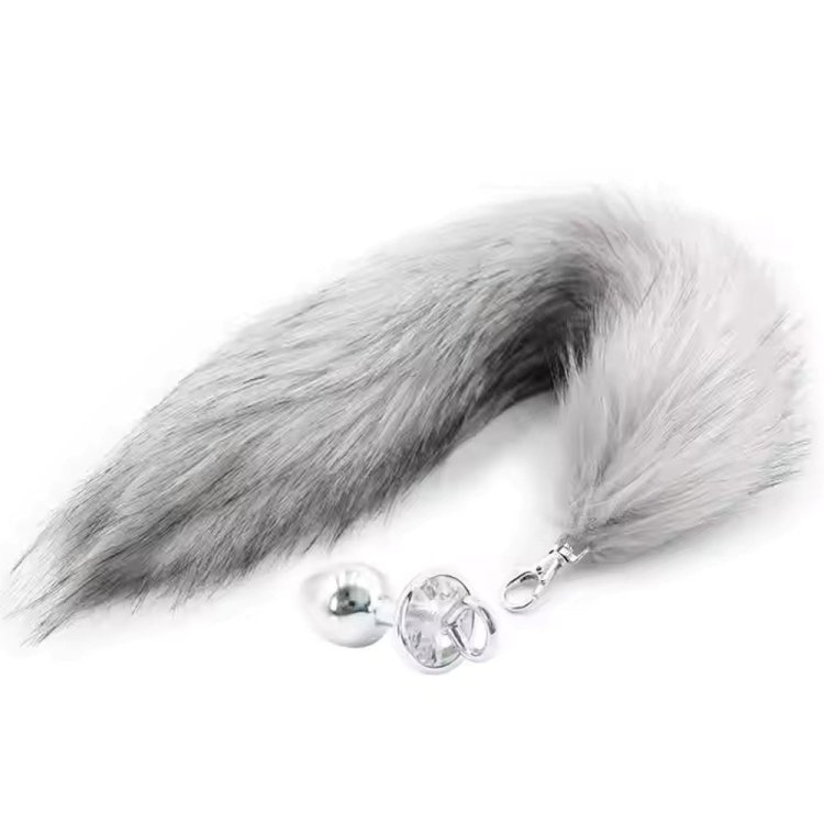 (image for) Faux Fox Tail w Detachable Plug - Medium - Grey