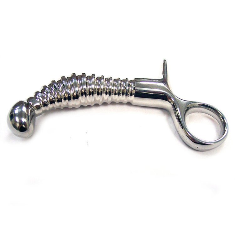 (image for) Stainless Steel Ribbed Anal Plug with Handle