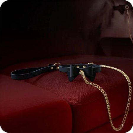 (image for) Temptasia Ardor - Silicone Collar & Leash - Black with Bow