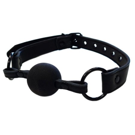 (image for) Leather Ball Gag - Black with Black