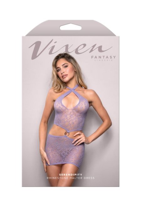 (image for) SERENDIPITY Rhinestone leopard knit keyhole halter cut-out dress (Lavender)