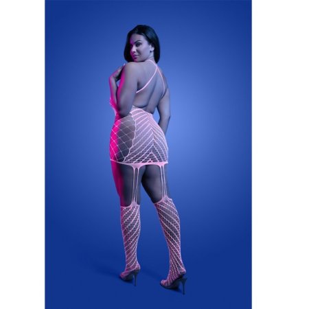 (image for) METAMORPHIC Glow-in-the-dark bodystocking dress; glows pink (White)