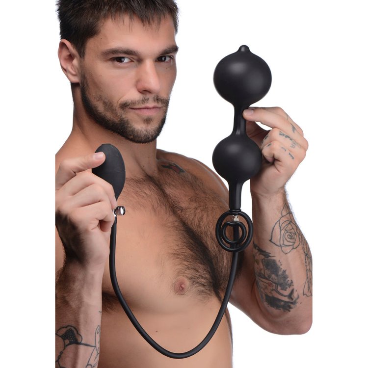 (image for) Devils Rattle Inflatable Silicone Anal Plug with Cock and Ball Ring